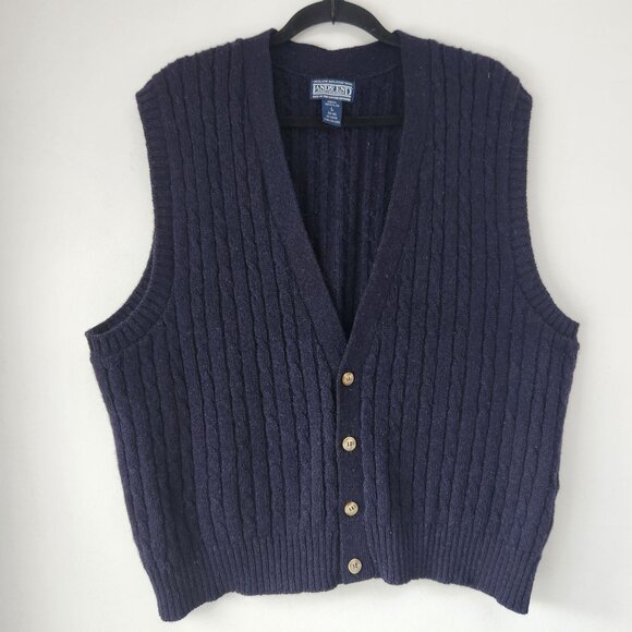 VTG Lands' End 100% Wool Sweater Vest Shetland New Wool Made in UK Size L - Picture 1 of 5